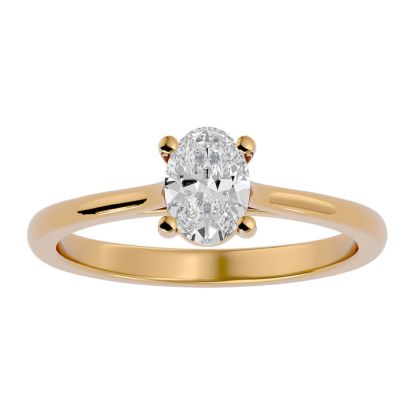 Moissanite Engagement Ring; 3/4 Carat Oval Shape Moissanite Solitaire Engagement Ring In 14 Karat Yellow Gold