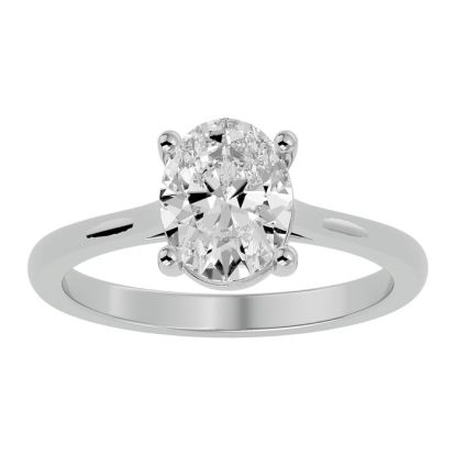 Moissanite Engagement Ring; 1 1/2 Carat Oval Shape Moissanite Solitaire Engagement Ring In 14 Karat White Gold