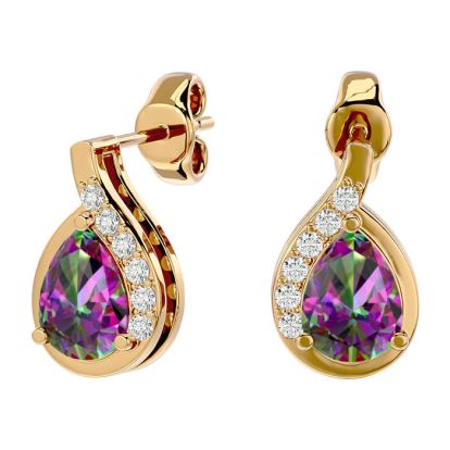 1 1/3 Carat Mystic Topaz and Diamond Pear Shape Stud Earrings In 14 Karat Yellow Gold 