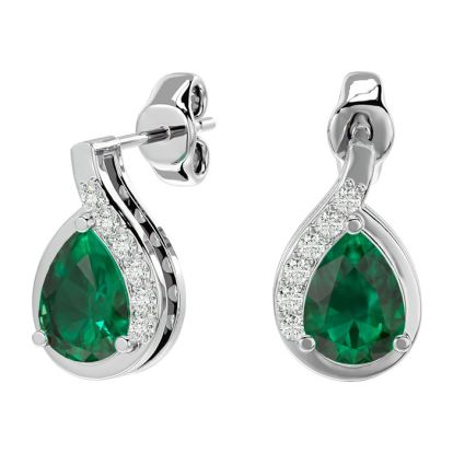 1.40 Carat Emerald and Diamond Pear Shape Stud Earrings In 14 Karat White Gold 