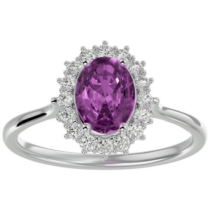 Pink Gemstones 1 3/4 Carat Oval Shape Pink Topaz and Halo Diamond Ring In 14 Karat White Gold