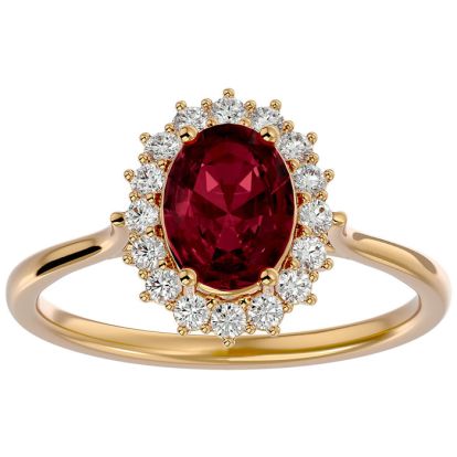 Garnet Ring: Garnet Jewelry: 1 3/4 Carat Oval Shape Garnet and Halo Diamond Ring In 14 Karat Yellow Gold