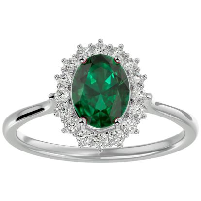 1.40 Carat Oval Shape Emerald and Halo Diamond Ring In 14 Karat White Gold
