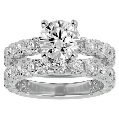 Moissanite Engagement Ring; 5 Carat Round Moissanite Bridal Set In 14 Karat White Gold