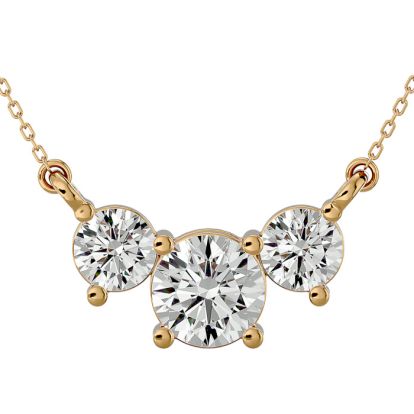 1 1/4 Carat Diamond Three Stone Necklace In 14 Karat Yellow Gold, 18 Inches