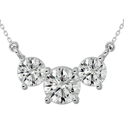 1 3/4 Carat Diamond Three Stone Necklace In 14 Karat White Gold, 18 Inches