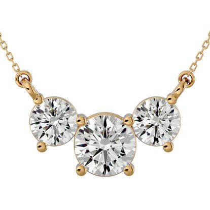 1 3/4 Carat Diamond Three Stone Necklace In 14 Karat Yellow Gold, 18 Inches