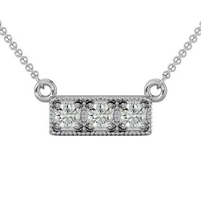 1/4 Carat Diamond Three Stone Necklace In 14 Karat White Gold, 18 Inches