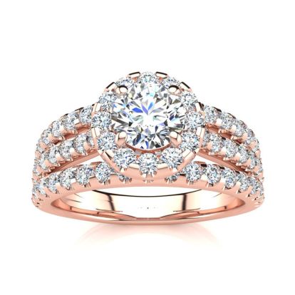 1 1/2 Carat Round Halo Diamond Engagement Ring in 14 Karat Rose Gold