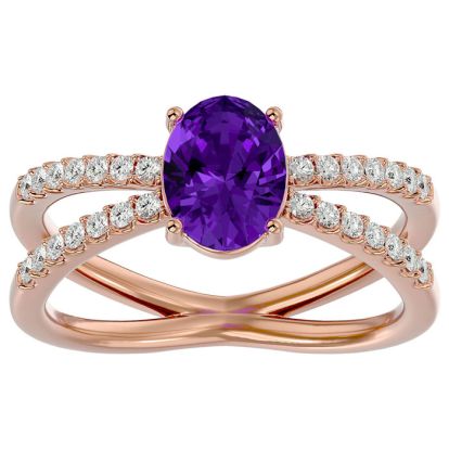 1 1/3 Carat Oval Shape Amethyst and Diamond Ring In 14 Karat Rose Gold