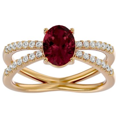 Garnet Ring: Garnet Jewelry: 1 3/4 Carat Oval Shape Garnet and Diamond Ring In 14 Karat Yellow Gold