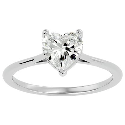 Moissanite Engagement Ring; 1 Carat Heart Shape Moissanite Solitaire Engagement Ring In 14 Karat White Gold