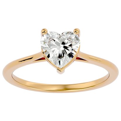 Moissanite Engagement Ring; 1 Carat Heart Shape Moissanite Solitaire Engagement Ring In 14 Karat Yellow Gold