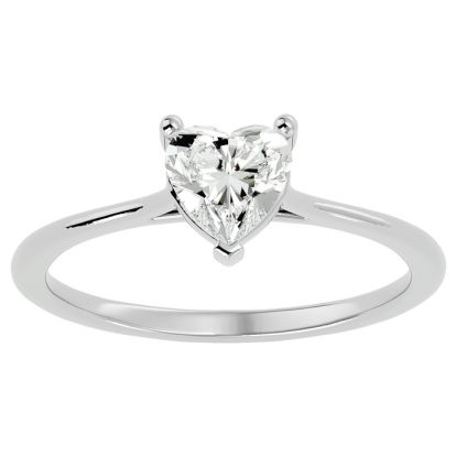 Moissanite Engagement Ring; 3/4 Carat Heart Shape Moissanite Solitaire Engagement Ring In 14 Karat White Gold