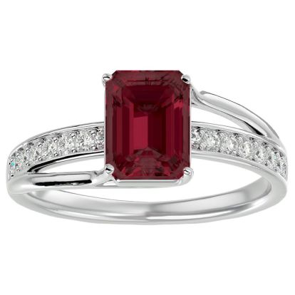 Garnet Ring: Garnet Jewelry: 2 Carat Emerald Shape Garnet and Diamond Ring In 14 Karat White Gold