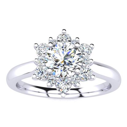 Moissanite Engagement Ring; 2 3/4 Carat Round Shape Flower Halo Moissanite Engagement Ring In 14 Karat White Gold