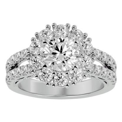Moissanite Engagement Ring; 3 Carat Moissanite Halo Engagement Ring In 14 Karat White Gold
