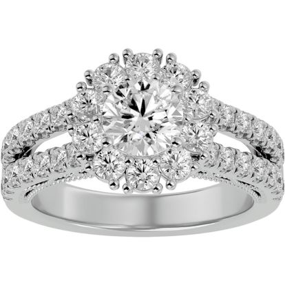 Moissanite Engagement Ring; 4 Carat Moissanite Halo Engagement Ring In 14 Karat White Gold