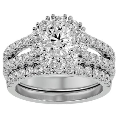 Moissanite Engagement Ring; 4 1/2 Carat Moissanite Bridal Set In 14 Karat White Gold