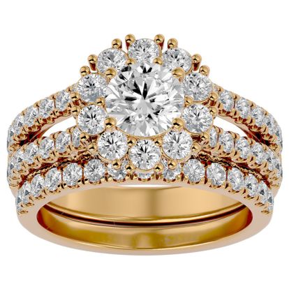 Moissanite Engagement Ring; 4 1/2 Carat Moissanite Bridal Set In 14 Karat Yellow Gold