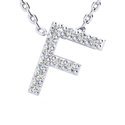 Letter F Diamond Initial Necklace In 1.4 Karat Gold™ With 11 Diamonds, 18 Inches (J-K, I2-I3)
