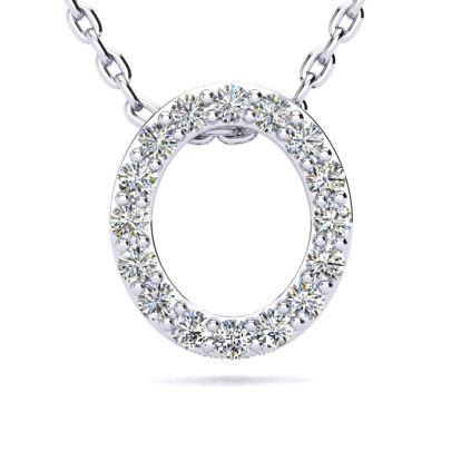 Letter O Diamond Initial Necklace In Sterling Silver With 16 Diamonds, 18 Inches