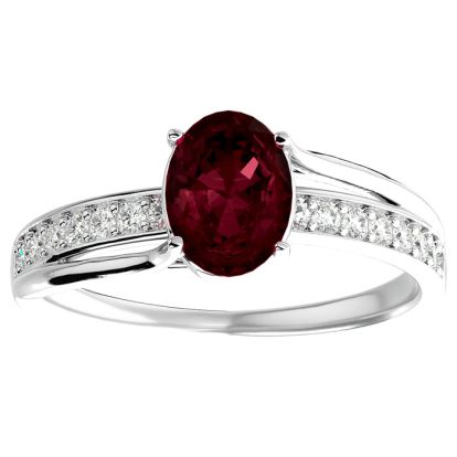 Garnet Ring: Garnet Jewelry: 1 3/4 Carat Oval Shape Garnet and Diamond Ring In 14 Karat White Gold