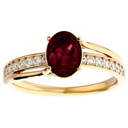 Garnet Ring: Garnet Jewelry: 1 3/4 Carat Oval Shape Garnet and Diamond Ring In 14 Karat Yellow Gold