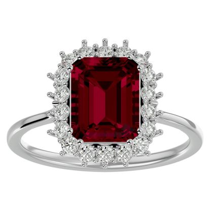 3 1/5 Carat Ruby and Halo Diamond Ring In 14K White Gold