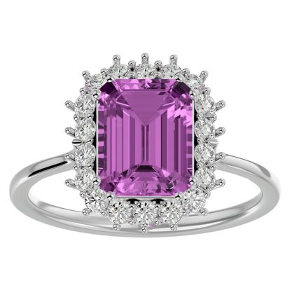 3 Carat Pink Topaz and Halo Diamond Ring In 14K White Gold