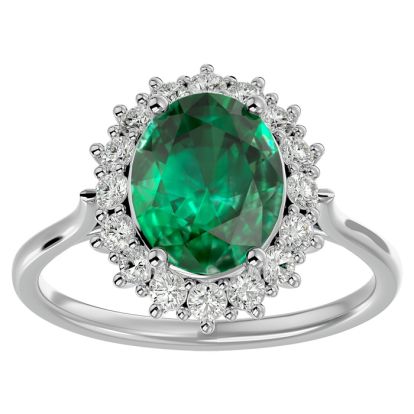 2 3/4 Carat Oval Shape Emerald and Halo Diamond Ring In 14 Karat White Gold