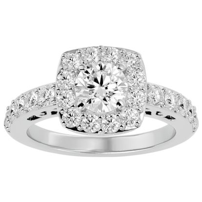 Moissanite Engagement Ring; 2 1/2 Carat Moissanite Halo Engagement Ring In 14 Karat White Gold