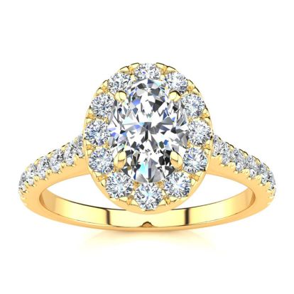 1 Carat Oval Shape Halo Diamond Engagement Ring in 2.4 Karat Yellow Gold™
