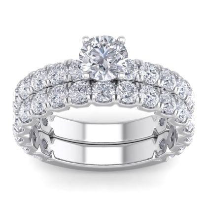 3 1/4 Carat Round Diamond Bridal Set In 2.4 Karat White Gold™.  Comes With Both The Engagement Ring And Wedding Band.  An Amazing Bridal Set!
