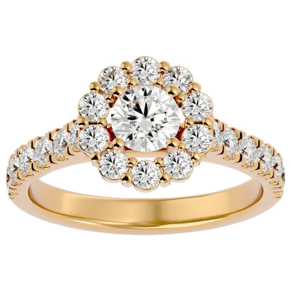 1 1/2 Carat Halo Diamond Engagement Ring In 14 Karat Yellow Gold