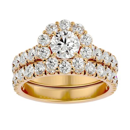 3 Carat Halo Diamond Bridal Set In 14 Karat Yellow Gold