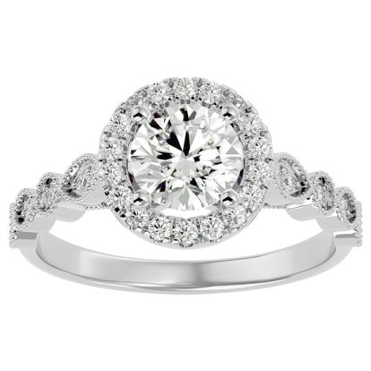 1 1/3 Carat Halo Diamond Engagement Ring In 14 Karat White Gold