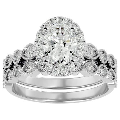 1 1/2 Carat Oval Shape Diamond Bridal Set In 14 Karat White Gold