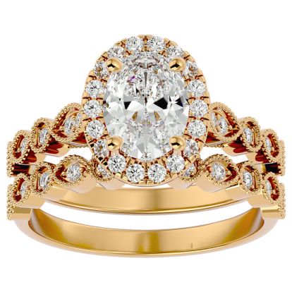 2 Carat Oval Shape Diamond Bridal Set In 14 Karat Yellow Gold