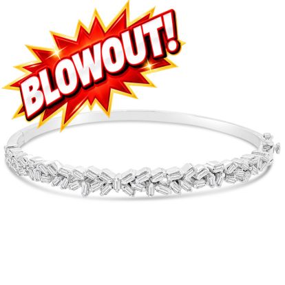 1 Baguette Diamond Bangle Bracelet In Sterling Silver. Very Unusual Beautiful Baguette Diamond Bangle!