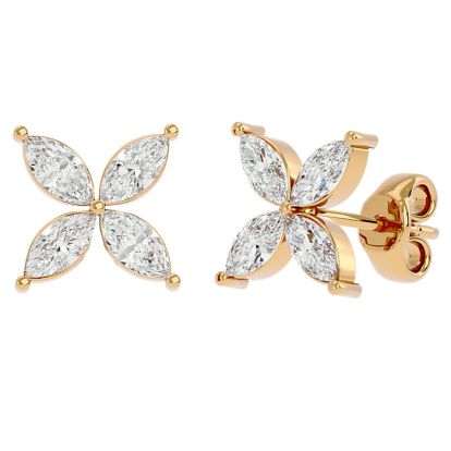 2 Carat Marquise Shape Diamond Cluster Stud Earrings In 14 Karat Yellow Gold