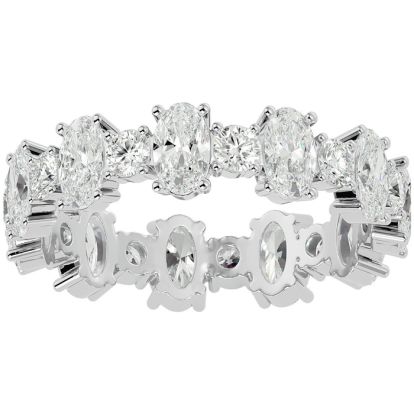 3 3/4 Carat Oval and Round Diamond Eternity Ring In 14 Karat White Gold, Ring Size 8