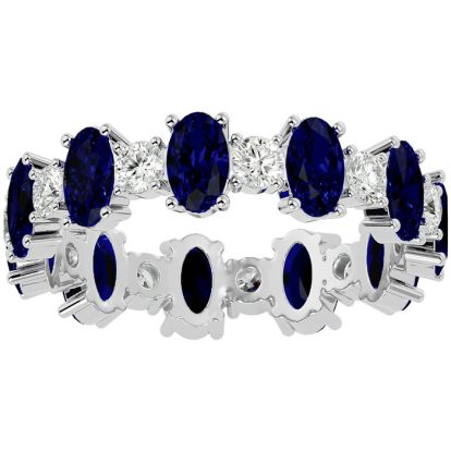 Eternity Ring Size 6.5 3 1/2 Carat Sapphire and Diamond Eternity Ring In 14 Karat White Gold