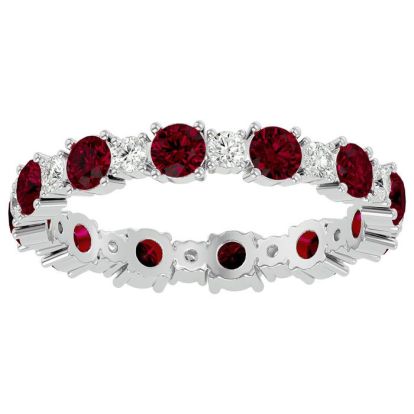 1 1/2 Carat Ruby and Moissanite Eternity Ring In 14 Karat White Gold, Ring Size 7.5