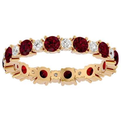 1 1/2 Carat Ruby and Moissanite Eternity Ring In 14 Karat Yellow Gold, Ring Size 4.5