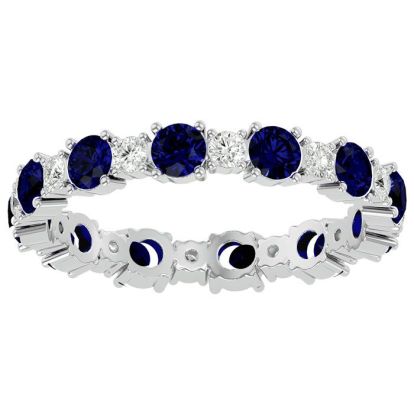 1 1/2 Carat Sapphire and Moissanite Eternity Ring In 14 Karat White Gold, Ring Size 5