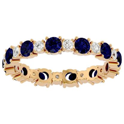 1 1/2 Carat Sapphire and Moissanite Eternity Ring In 14 Karat Yellow Gold, Ring Size 6.5
