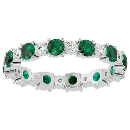1 1/2 Carat Emerald and Diamond Eternity Ring In 14 Karat White Gold, Ring Size 5