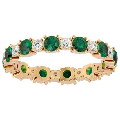 1 1/2 Carat Emerald and Diamond Eternity Ring In 14 Karat Yellow Gold, Ring Size 8.5