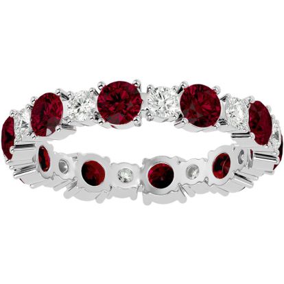2 1/2 Carat Ruby and Moissanite Eternity Ring In 14 Karat White Gold, Ring Size 9